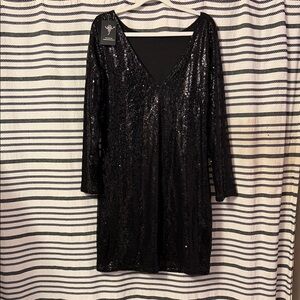 Black Sequin V-Neck Dress